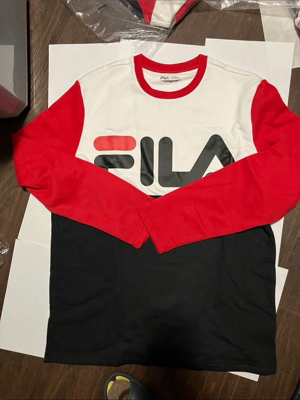 Fila Red, White & Black Colorblock Logo Long Sleeve Tee